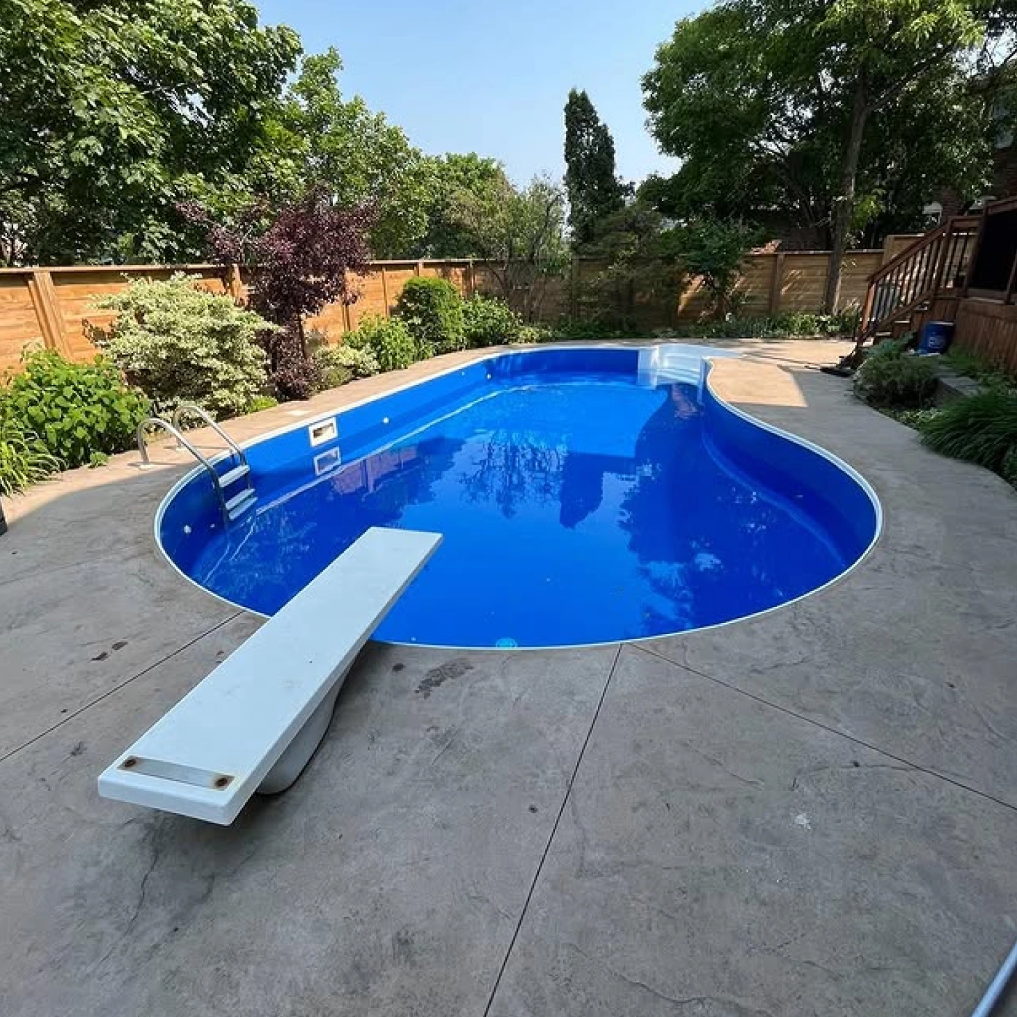 A backyard with a pool