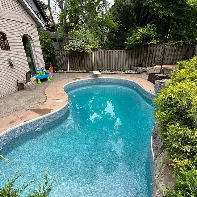 A backyard with a pool